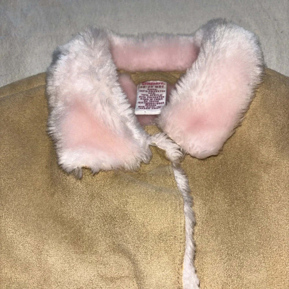 Vintage Gymboree Suede Jacket Pink Faux Fur Trim Lining Girls 18-24 MOS Cozy Y2K